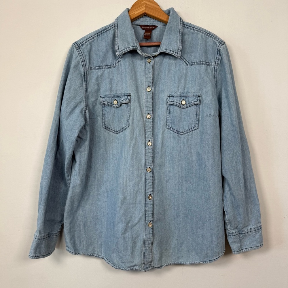 Bit & Bridle Button Down Denim Shirt, Size XL, 100% Cotton